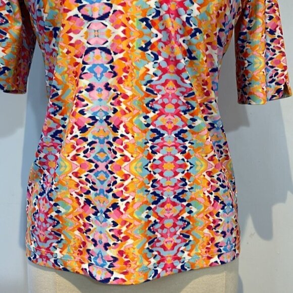 Tzu Tzu Womens Polo Stretch Short Sleeve Abstract Golf Tennis Shirt Top M - Picture 2 of 10